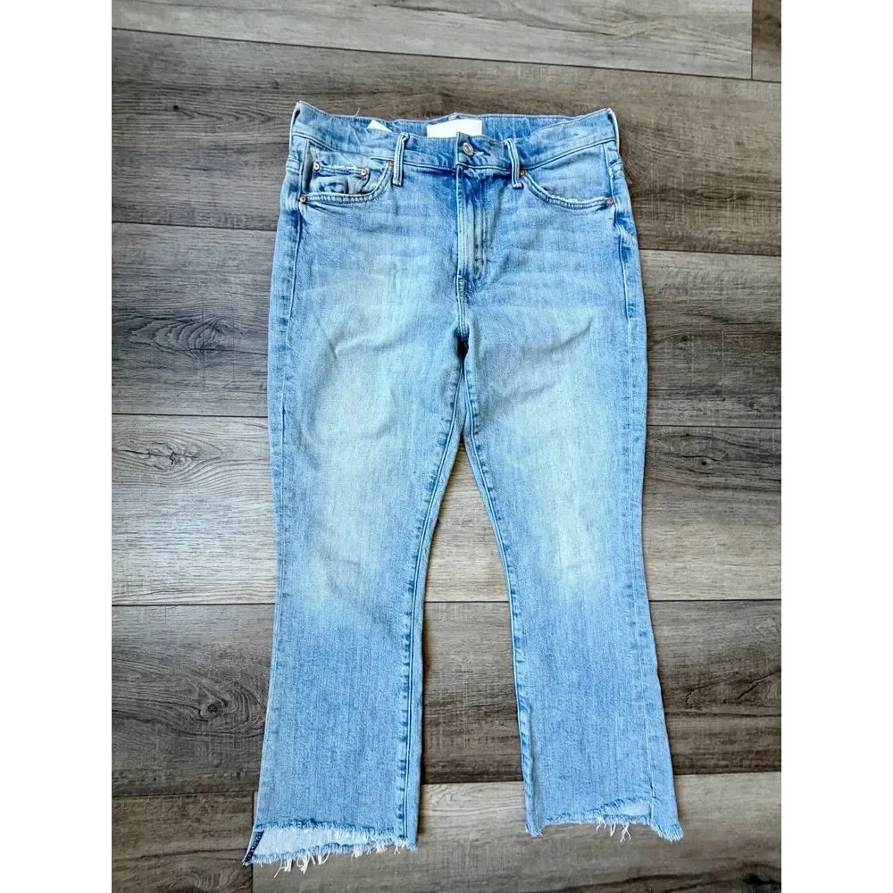 Mother Superior The Insider Crop Step Fray Confess Light Denim Designer Jeans - Picture 2 of 8